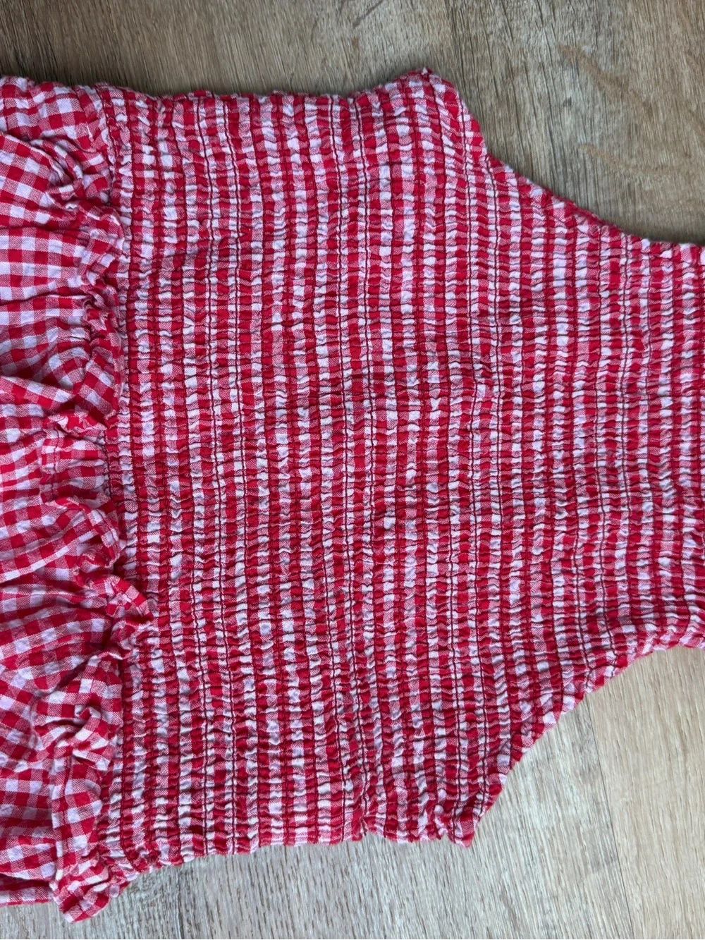 Zara Red and White Gingham Smocked Top
